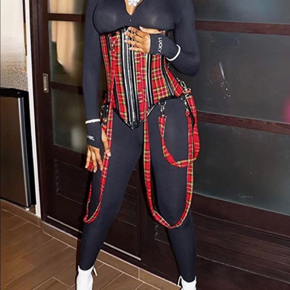 Red, green and yellow plaid corset